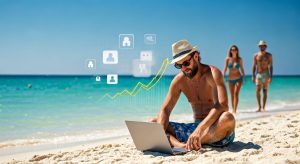 working on the beach